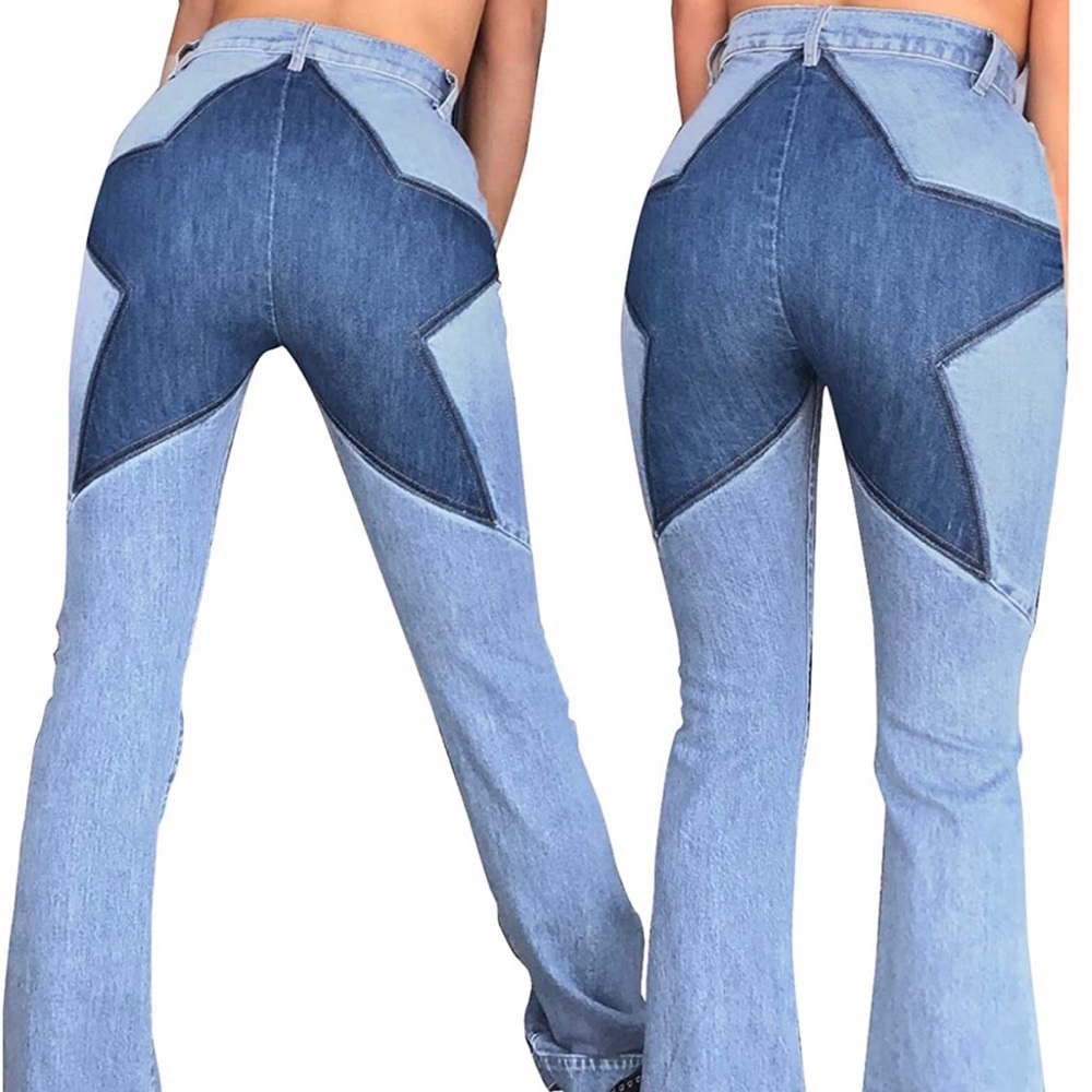 NWT High Waisted/ Flare Star patch jeans